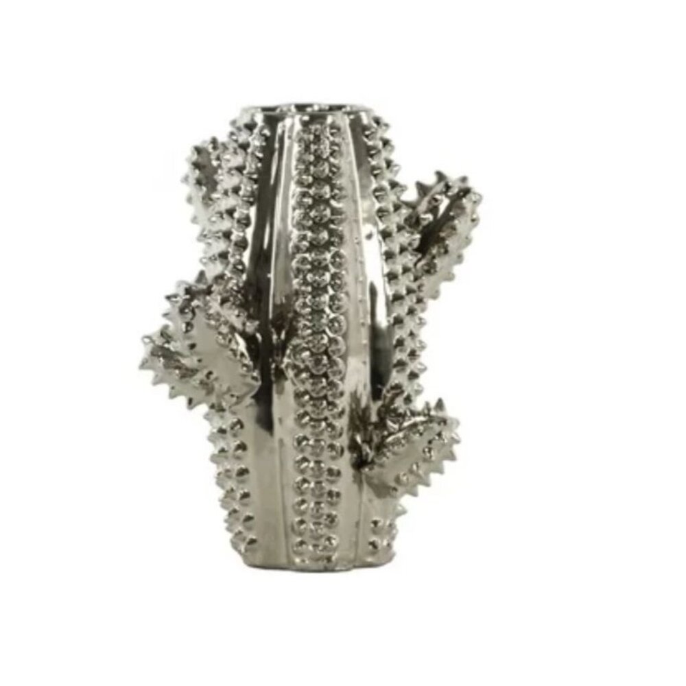 Urban Trends Collection Ceramic Cactus Silver Polished Chrome Finished Vase